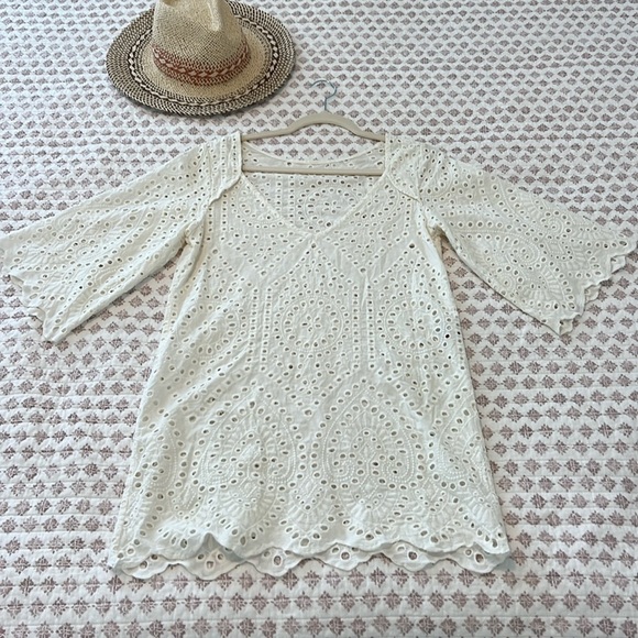 Maaji Ivory Cream Eyelet Crotchet Boho Embroidered Swim Cover Up Dress Small - Picture 1 of 17